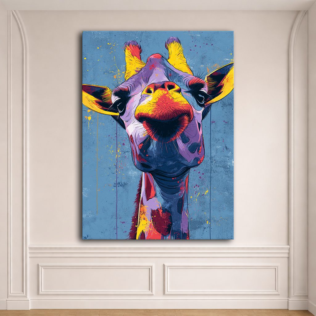 Funny Colorful Giraffe Pop Art canvas wall art, unframed canvas