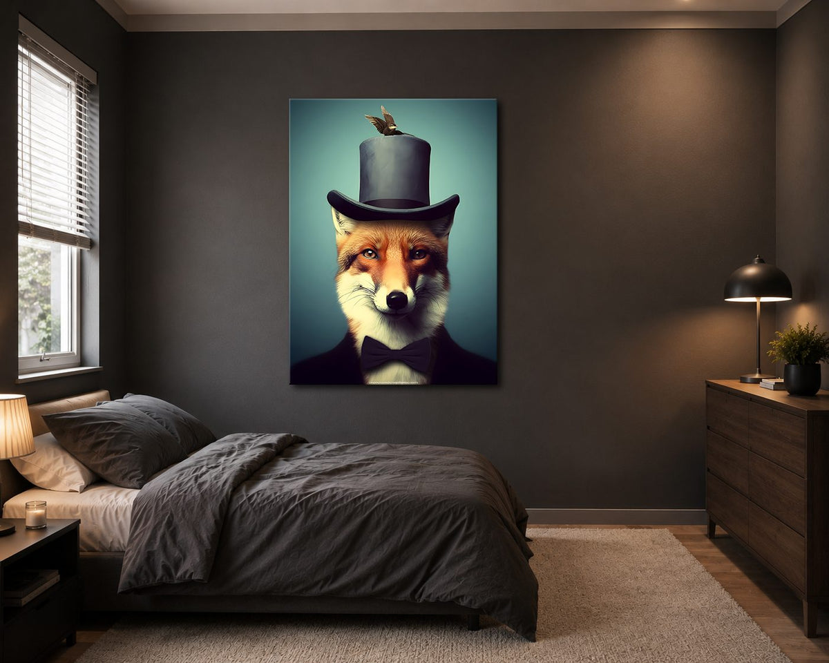 Gentleman Fox with Top Hat canvas wall art, unframed canvas