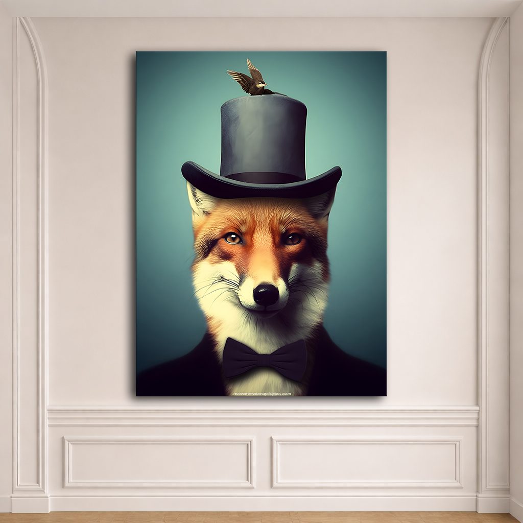 Gentleman Fox with Top Hat canvas wall art, unframed canvas