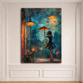 Girl with Umbrella in Rainy Night canvas wall art, unframed canvas