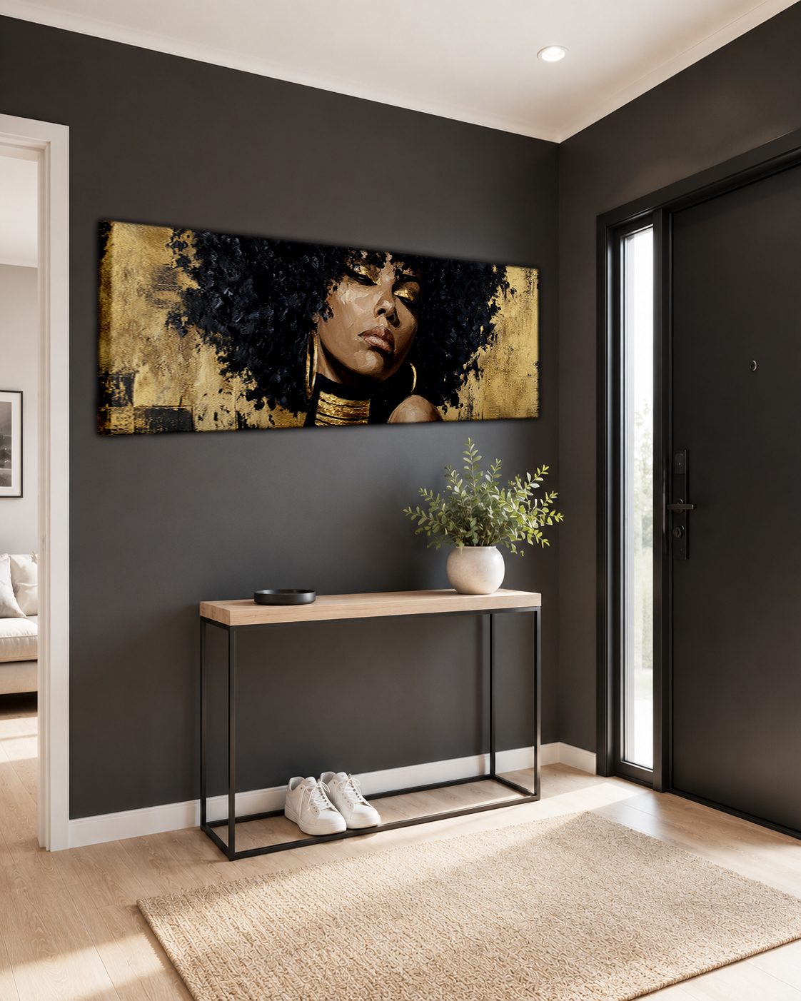 Gold Afro Woman Portrait canvas wall art, unframed canvas