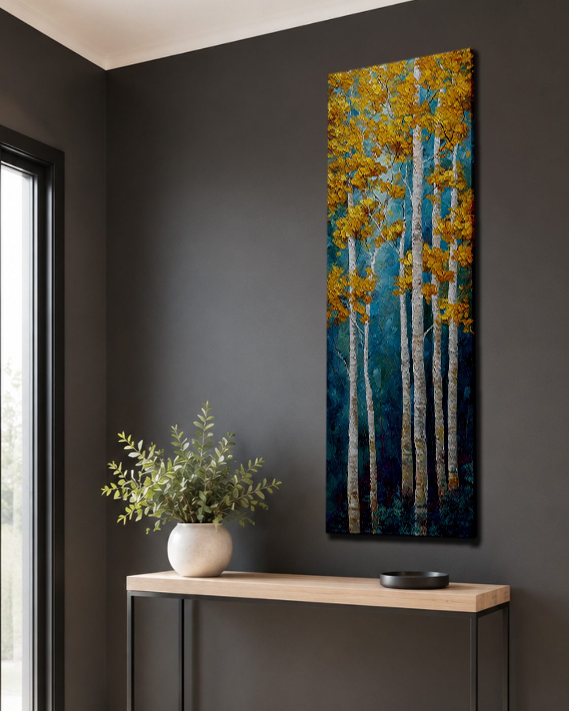 Golden Aspen Birch Trees canvas wall art, unframed canvas