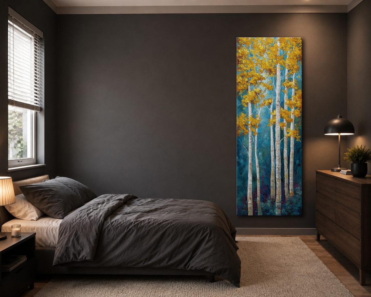 Golden Aspen Birch Trees canvas wall art, unframed canvas