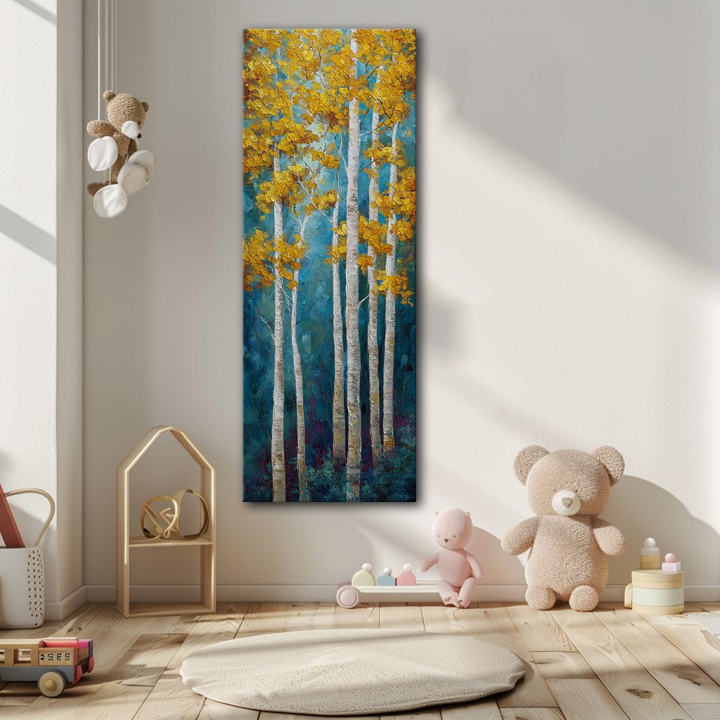 Golden Aspen Birch Trees canvas wall art, unframed canvas