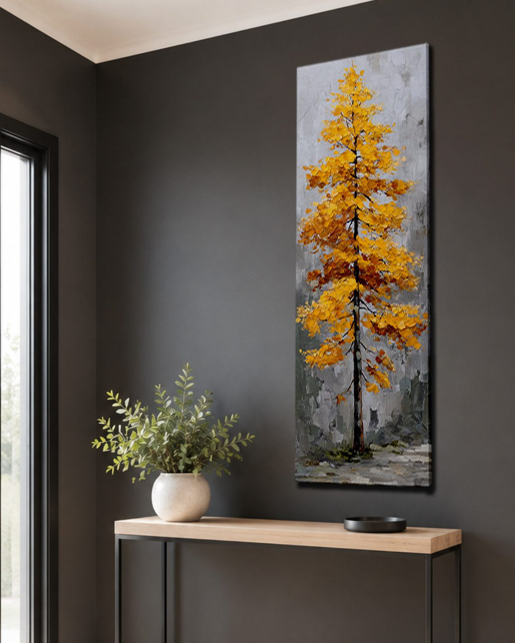 Golden Autumn Tree on Gray canvas wall art, unframed canvas