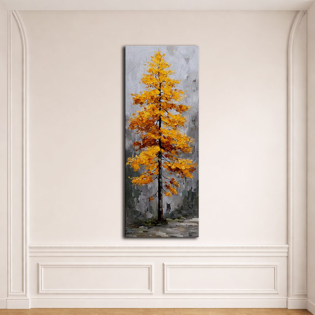 Golden Autumn Tree on Gray canvas wall art, unframed canvas