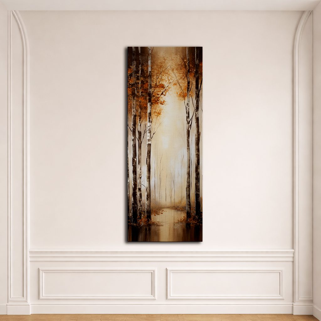 Golden Birch Forest Lake Reflection canvas wall art, unframed canvas