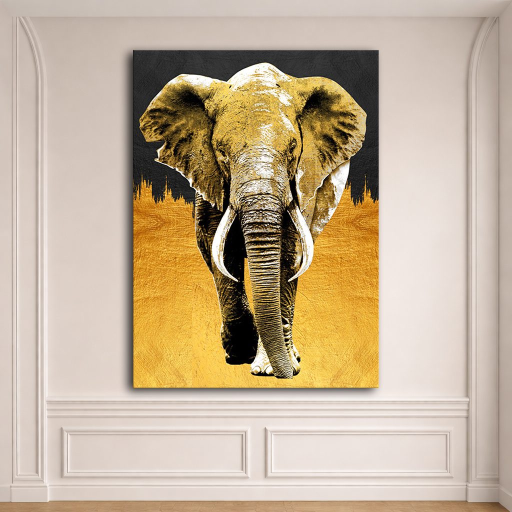 Golden Elephant on Black canvas wall art, unframed canvas
