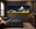 Golden Mountains and Moon on Navy canvas wall art, unframed canvas