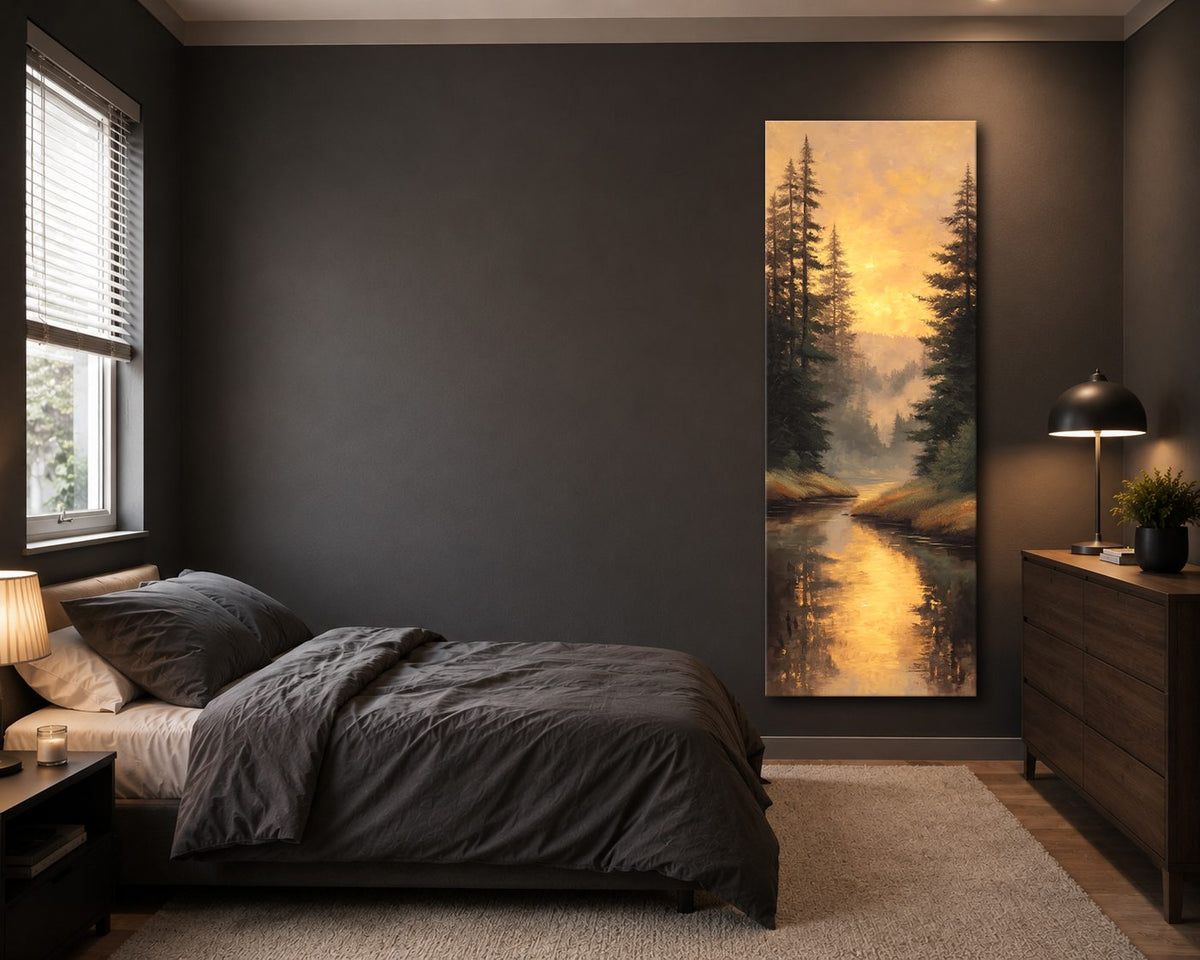 Golden Sunset Forest River canvas wall art, unframed canvas