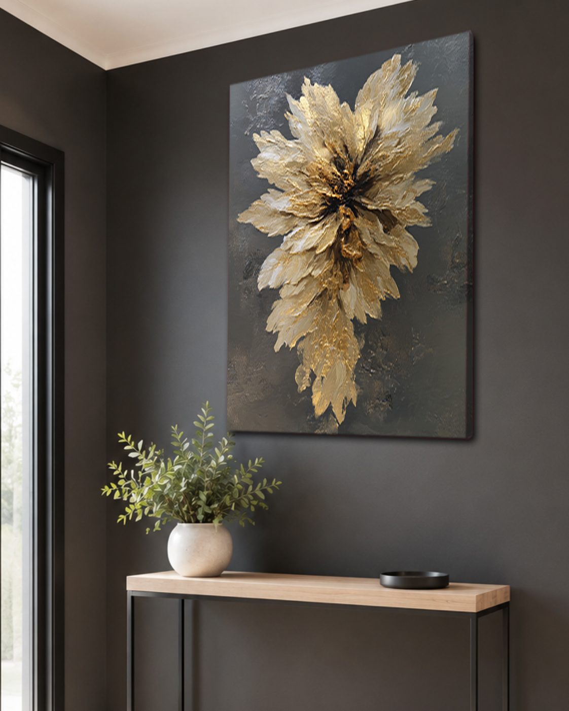 Golden Textured Flower Bloom canvas wall art, unframed canvas