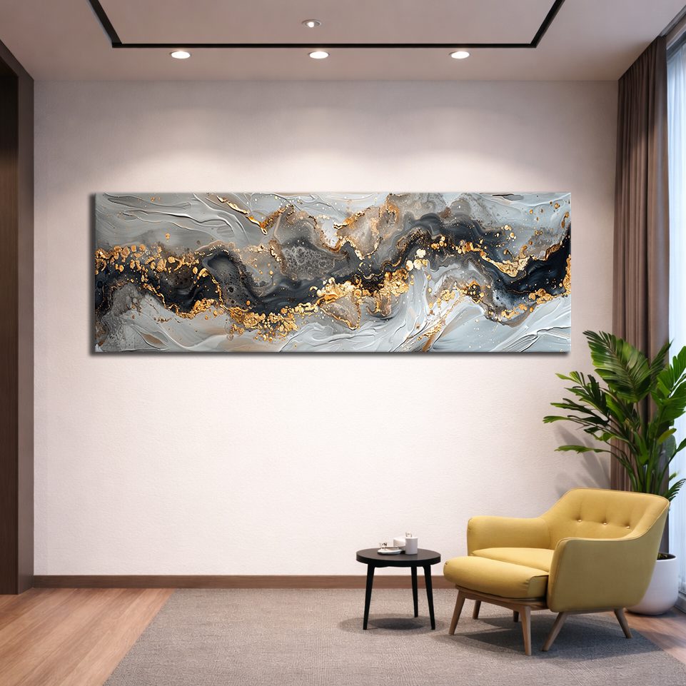 Gray and Gold Marble Abstract canvas wall art, unframed canvas