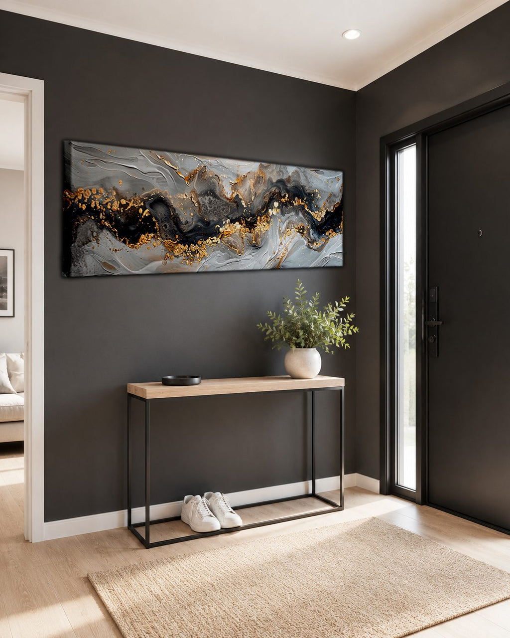 Gray and Gold Marble Abstract canvas wall art, unframed canvas