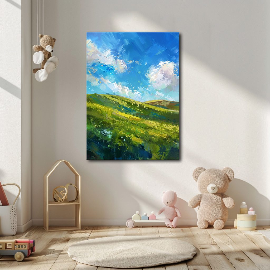Green Hills and Blue Sky canvas wall art, unframed canvas