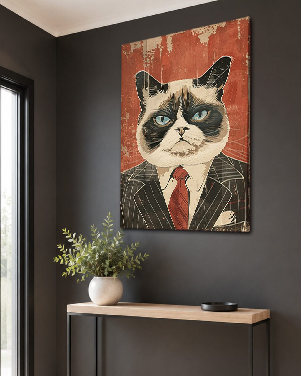 Grumpy Cat in Pinstripe Suit canvas wall art, unframed canvas