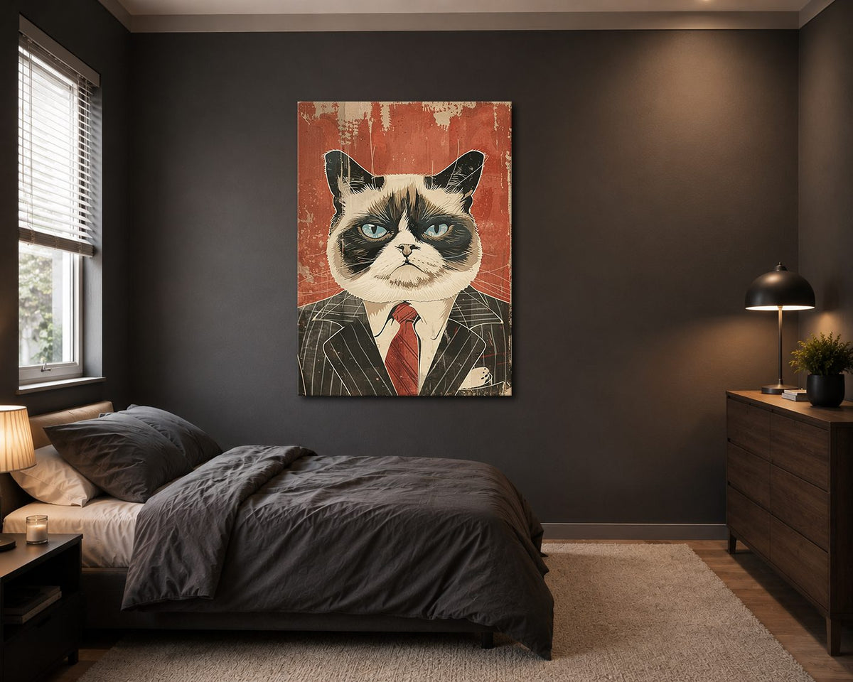 Grumpy Cat in Pinstripe Suit canvas wall art, unframed canvas