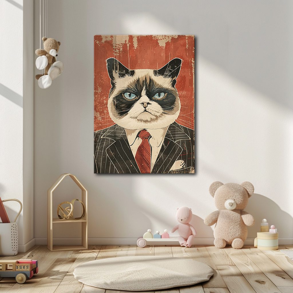 Grumpy Cat in Pinstripe Suit canvas wall art, unframed canvas