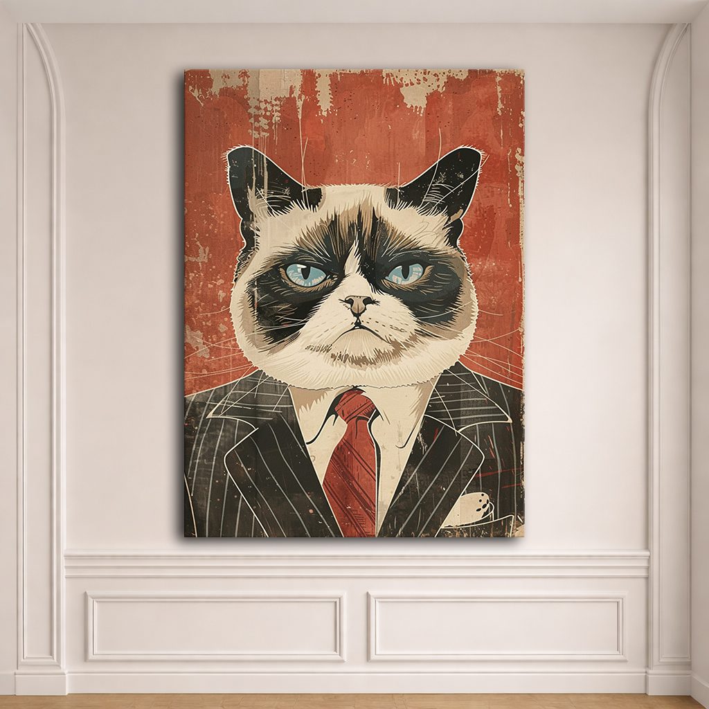 Grumpy Cat in Pinstripe Suit canvas wall art, unframed canvas