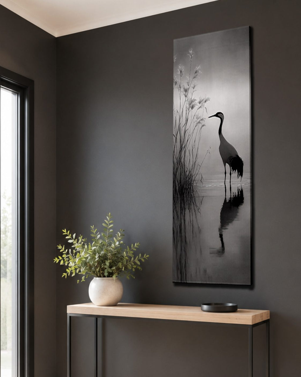 Heron in Misty Lake canvas wall art, unframed canvas