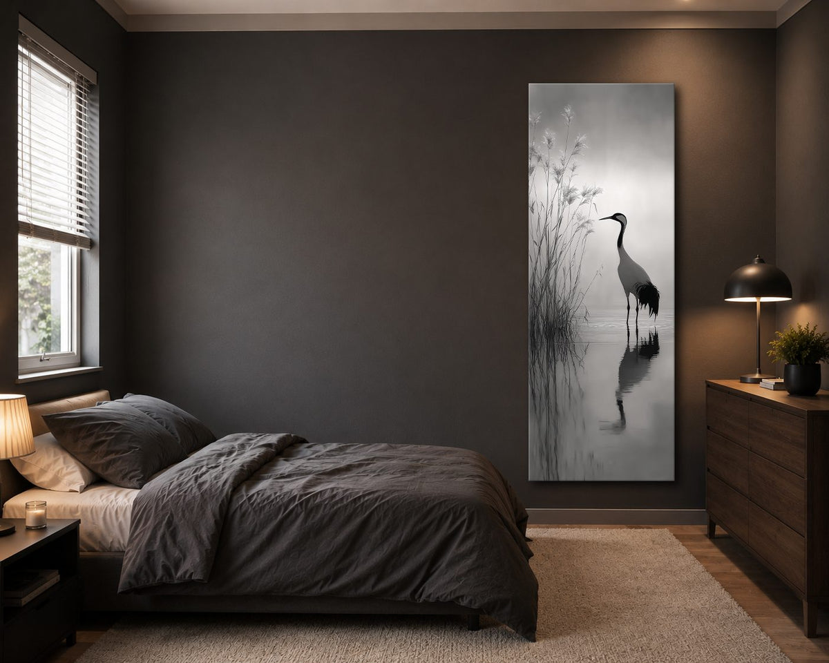 Heron in Misty Lake canvas wall art, unframed canvas