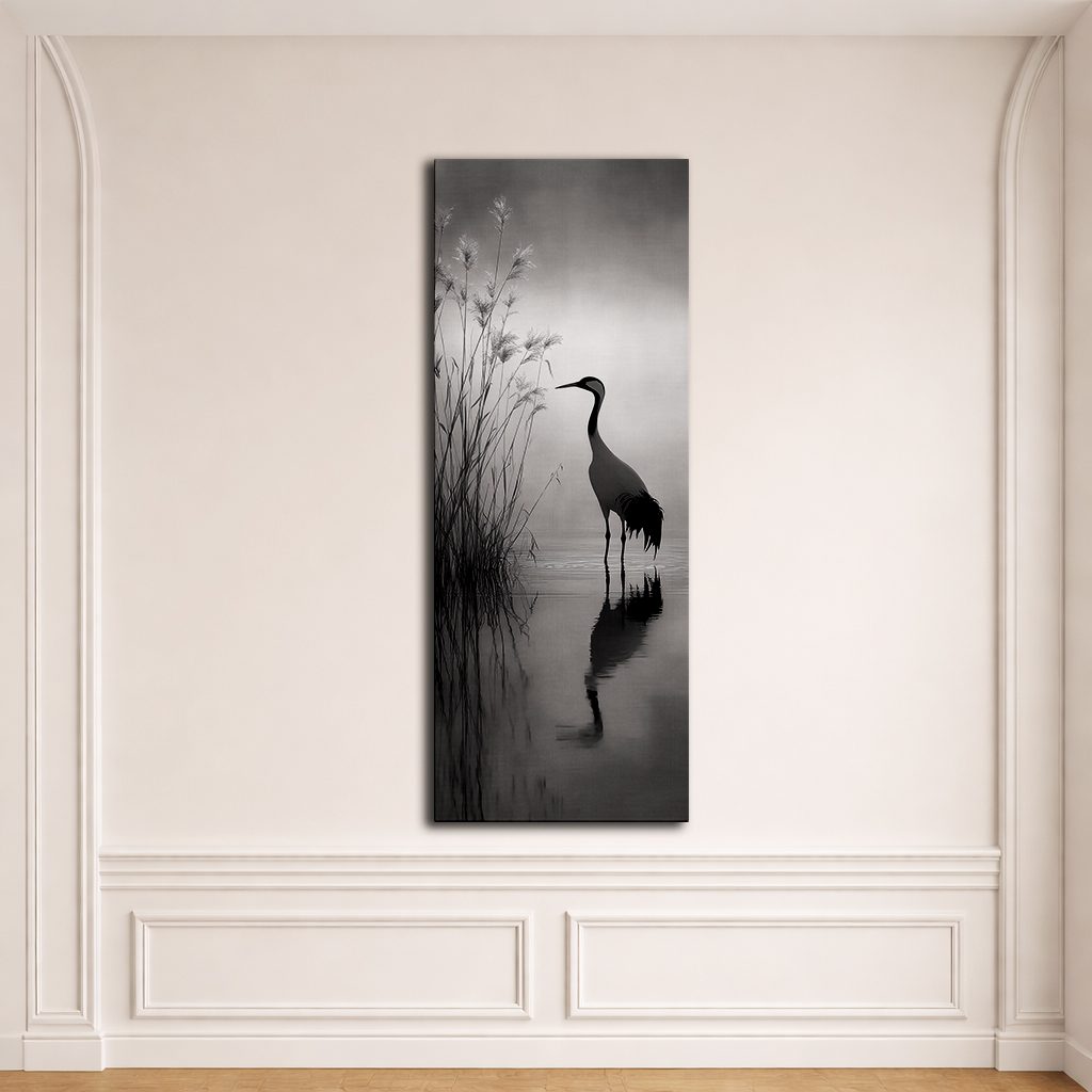 Heron in Misty Lake canvas wall art, unframed canvas