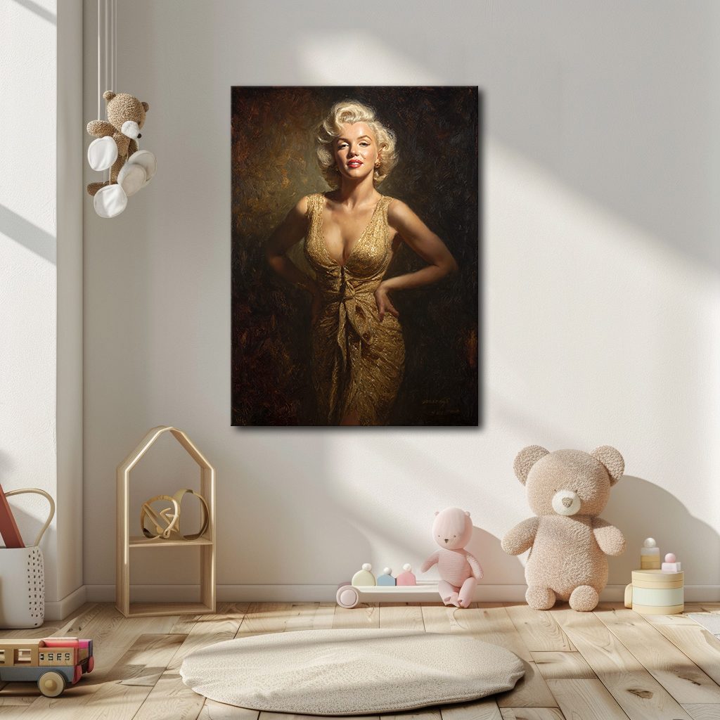 Hollywood Blonde Icon in Gold Dress canvas wall art, unframed canvas