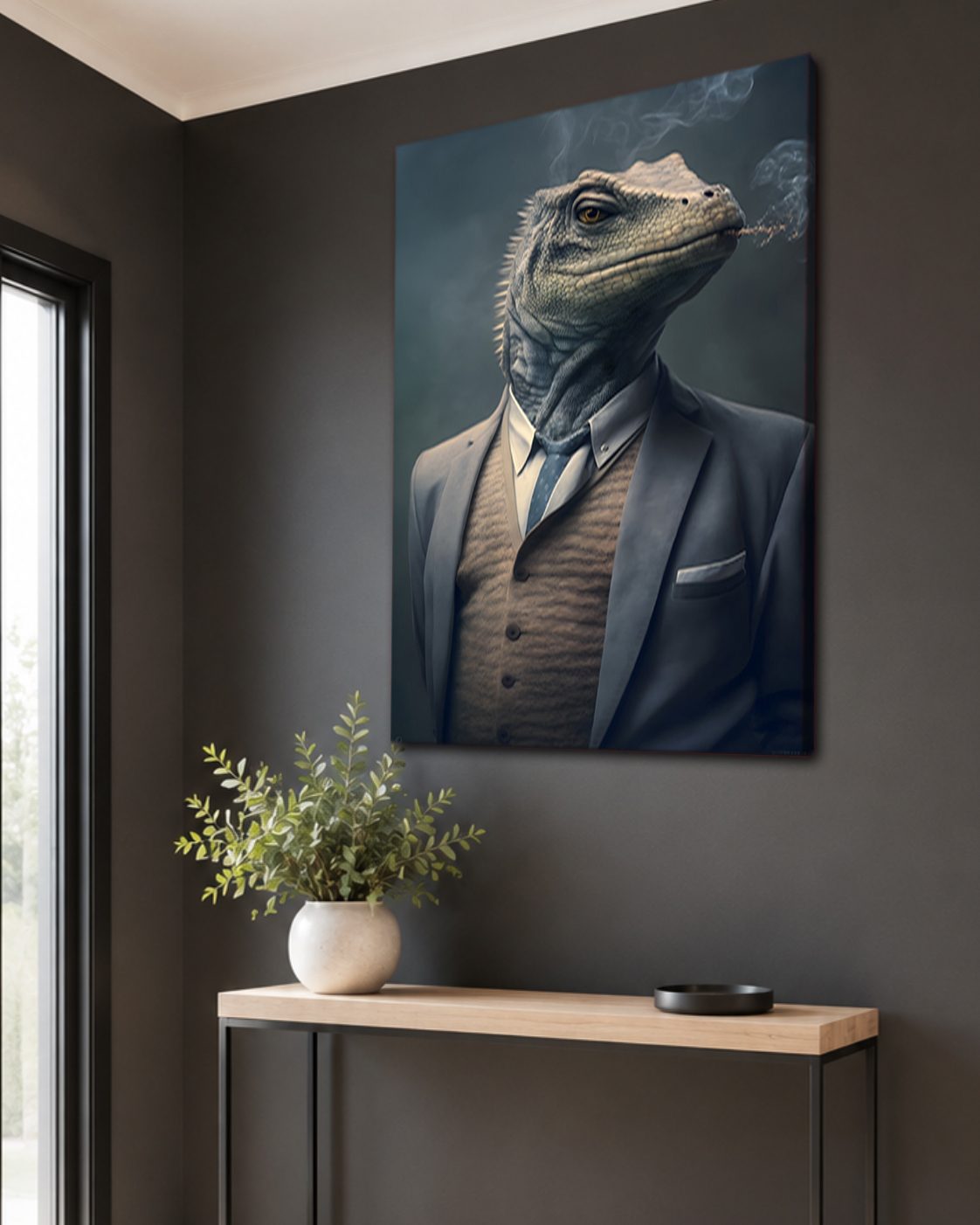 Iguana Gentleman in a Suit canvas wall art, unframed canvas