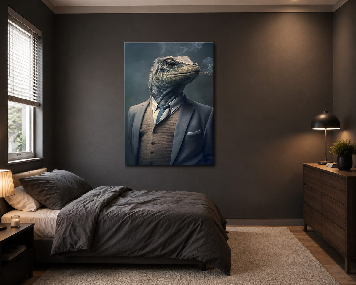Iguana Gentleman in a Suit canvas wall art, unframed canvas