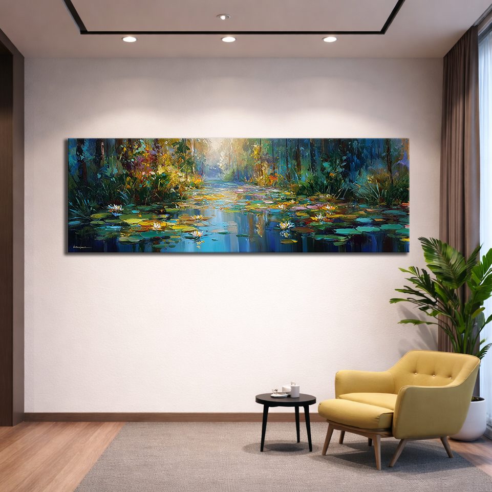 Impressionist Water Lily Pond canvas wall art, unframed canvas