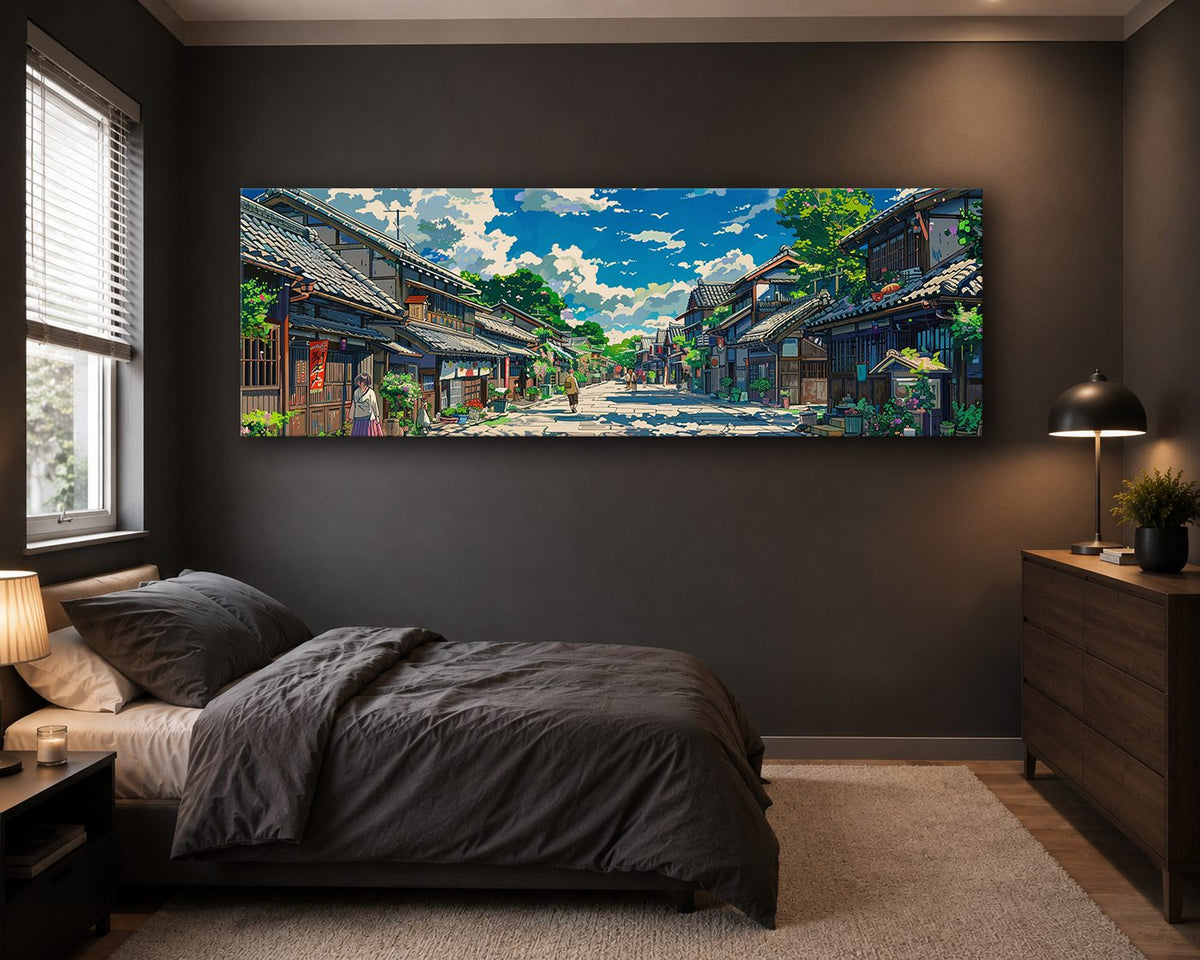 Japanese Village Street Anime Style canvas wall art, unframed canvas