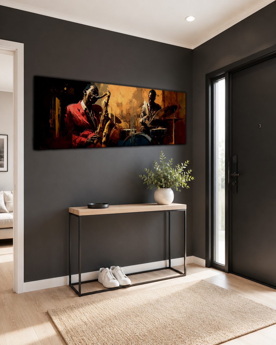 Jazz Saxophone and Drums Musicians canvas wall art, unframed canvas