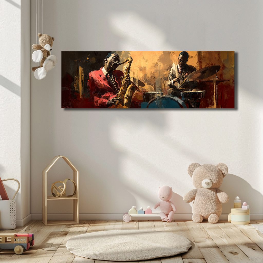 Jazz Saxophone and Drums Musicians canvas wall art, unframed canvas