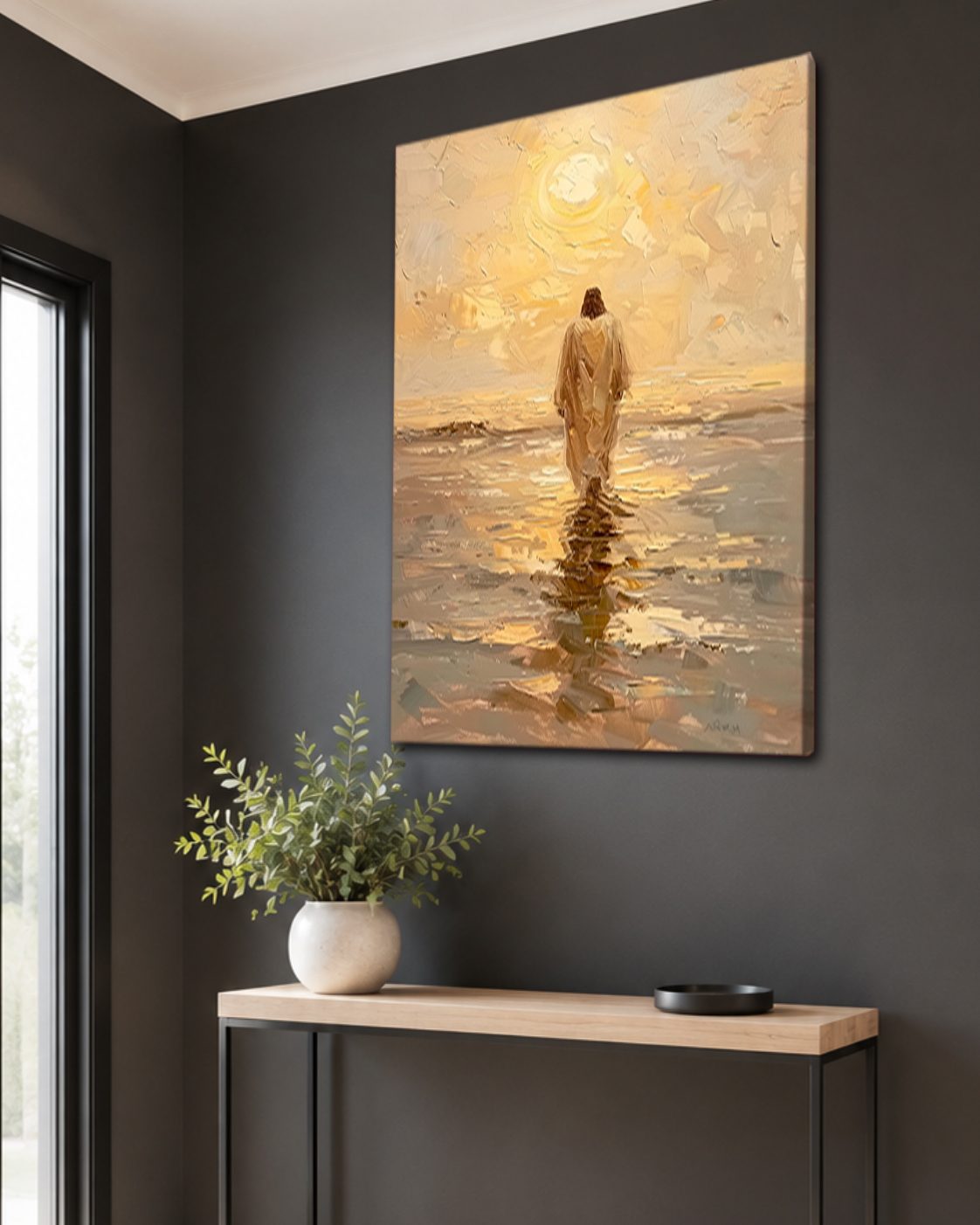 Jesus Walking on Water at Sunset canvas wall art, unframed canvas