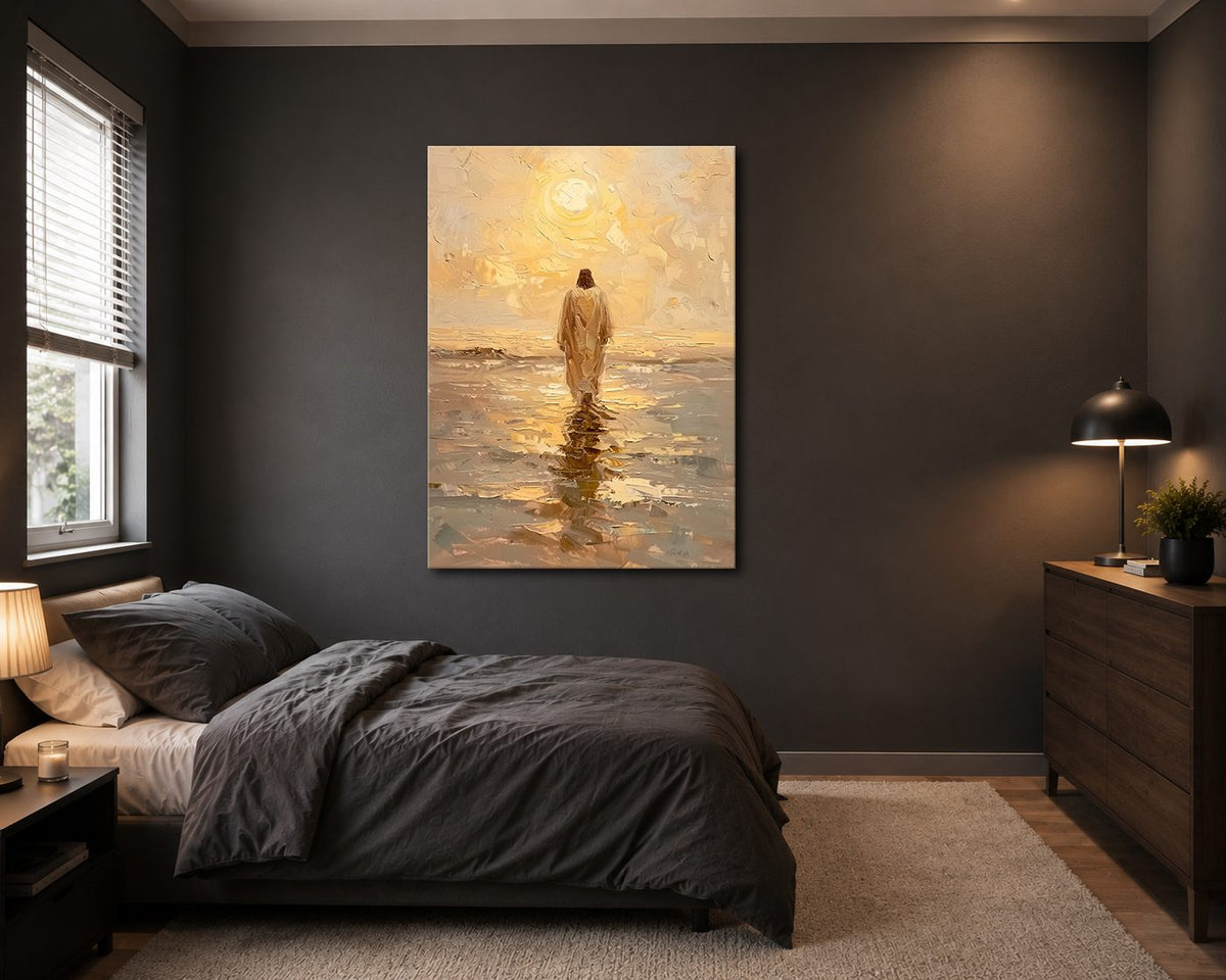Jesus Walking on Water at Sunset canvas wall art, unframed canvas