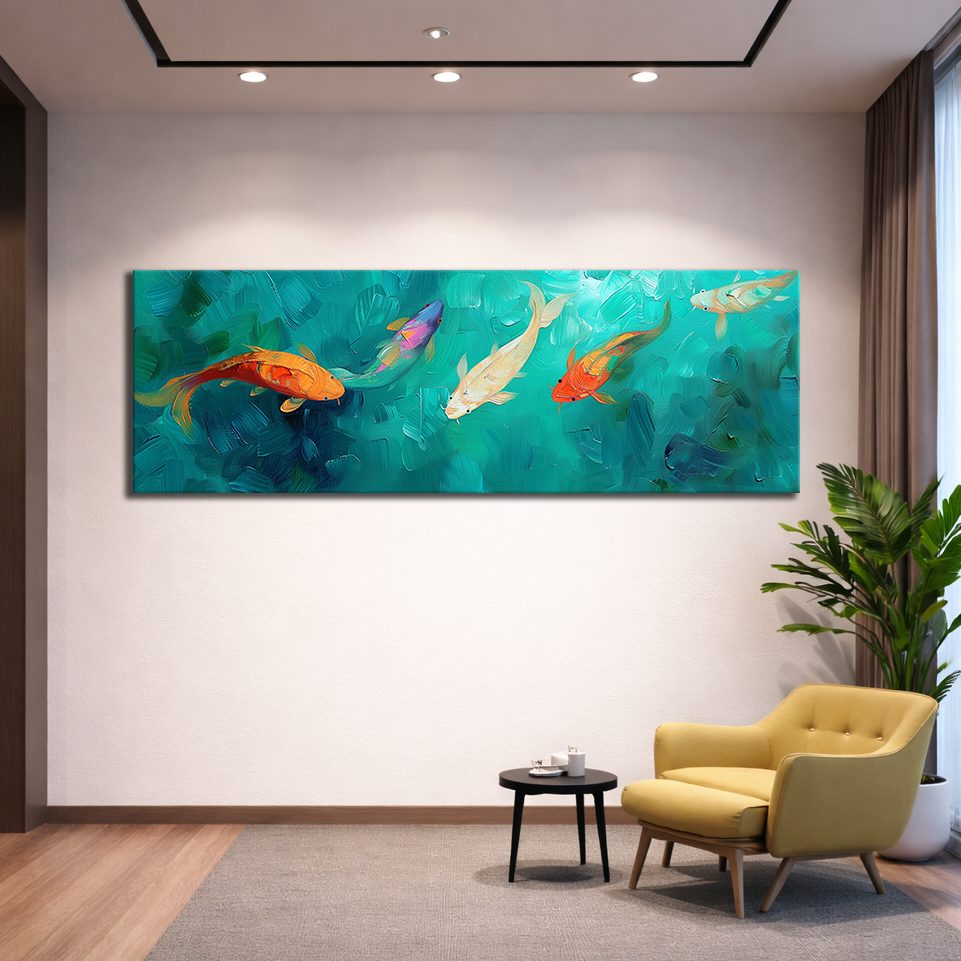 Koi Fish in Turquoise Water canvas wall art, unframed canvas