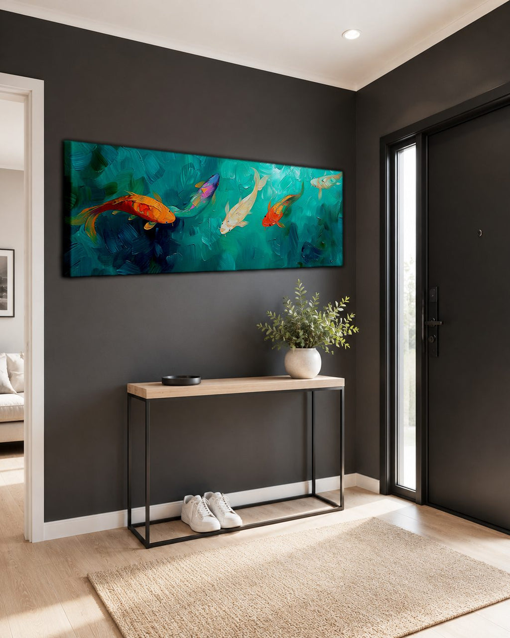 Koi Fish in Turquoise Water canvas wall art, unframed canvas