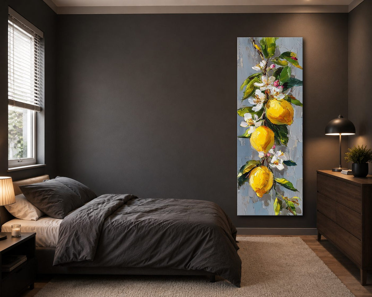Lemon Branch with White Blossoms canvas wall art, unframed canvas