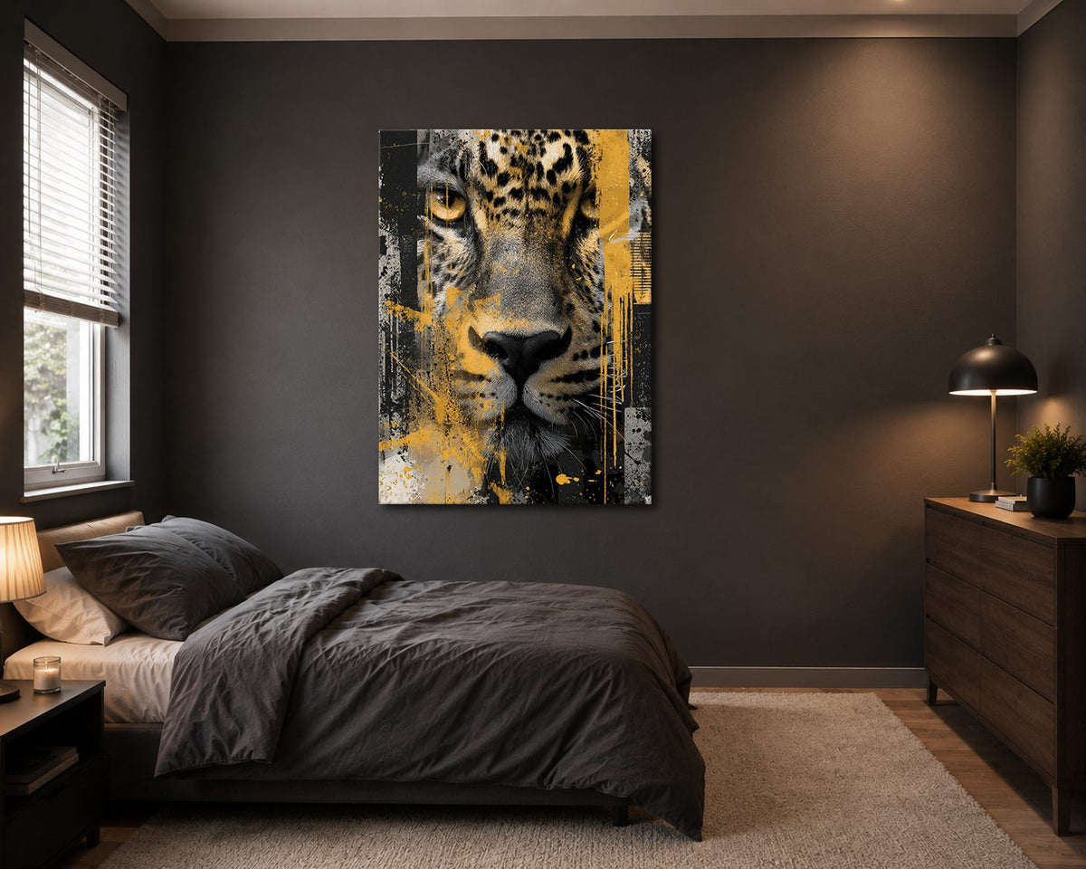 Leopard Face Mixed Media Collage canvas wall art, unframed canvas