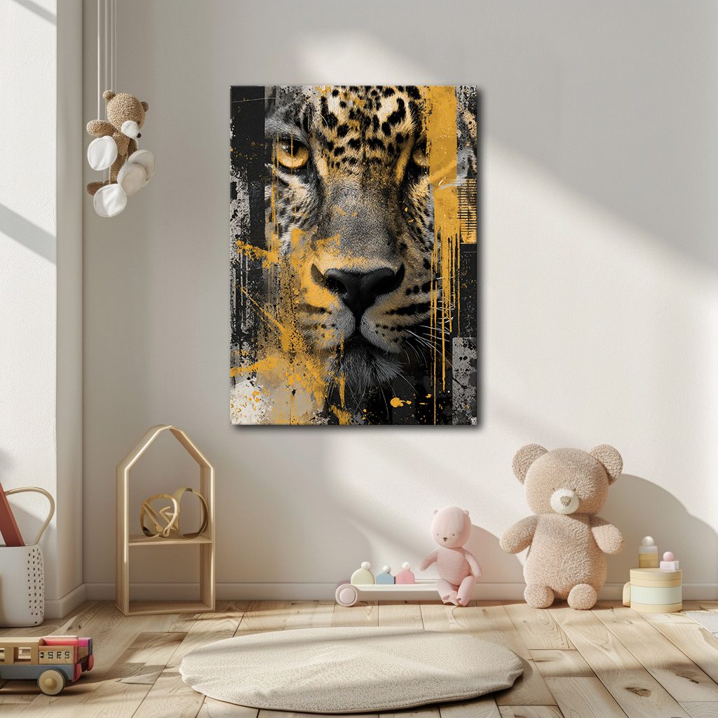 Leopard Face Mixed Media Collage canvas wall art, unframed canvas