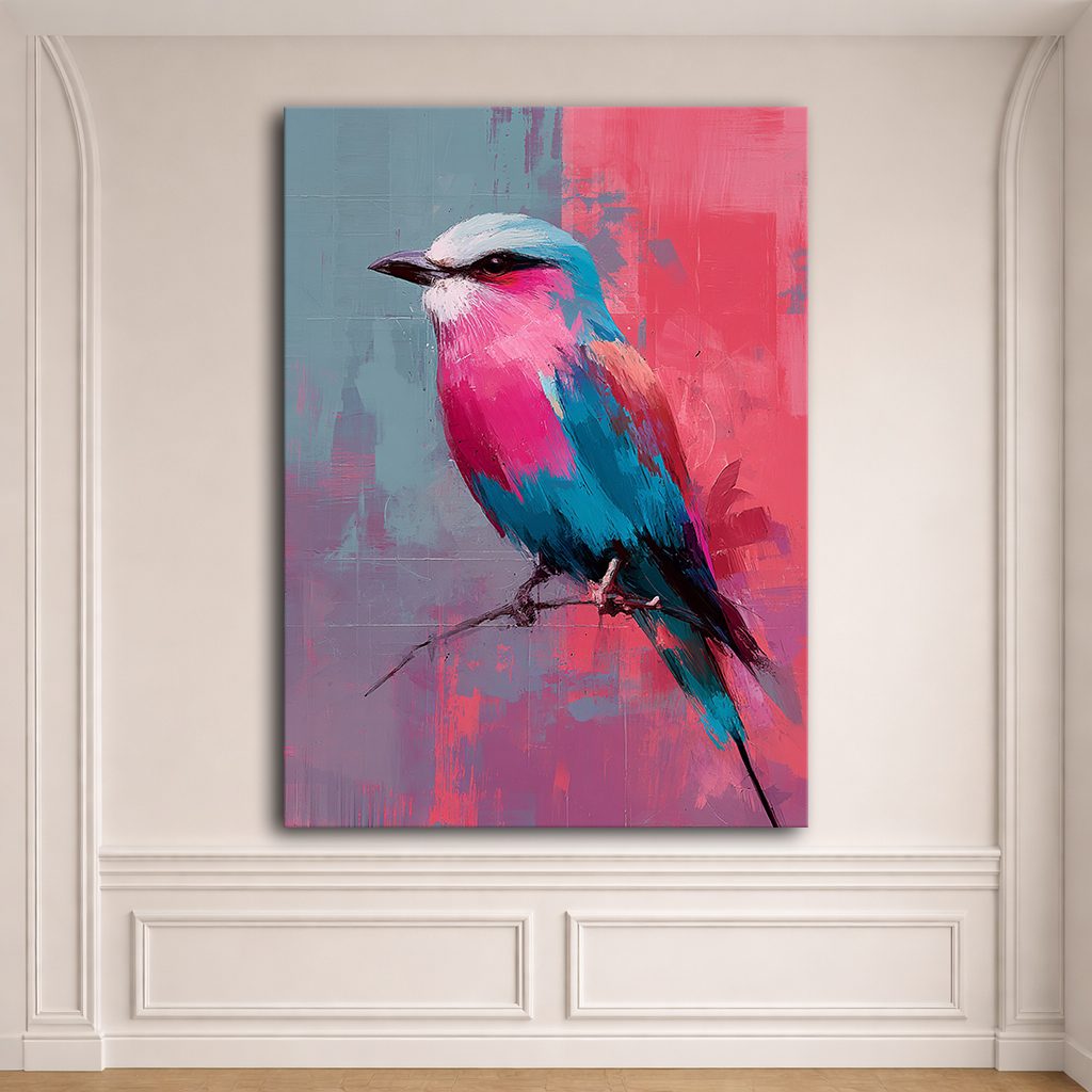 Lilac-Breasted Roller Bird on Pink canvas wall art, unframed canvas