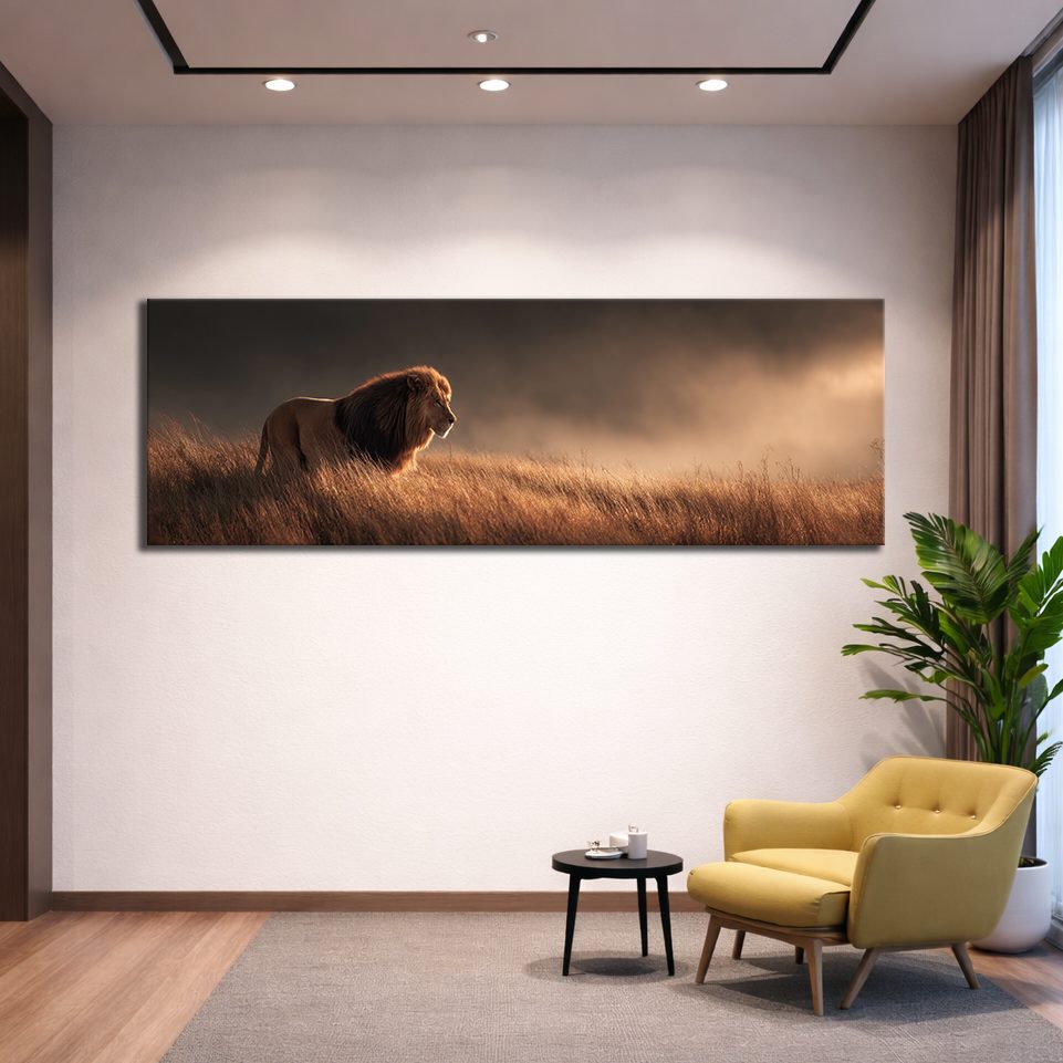 Lion in Golden Grass canvas wall art, unframed canvas