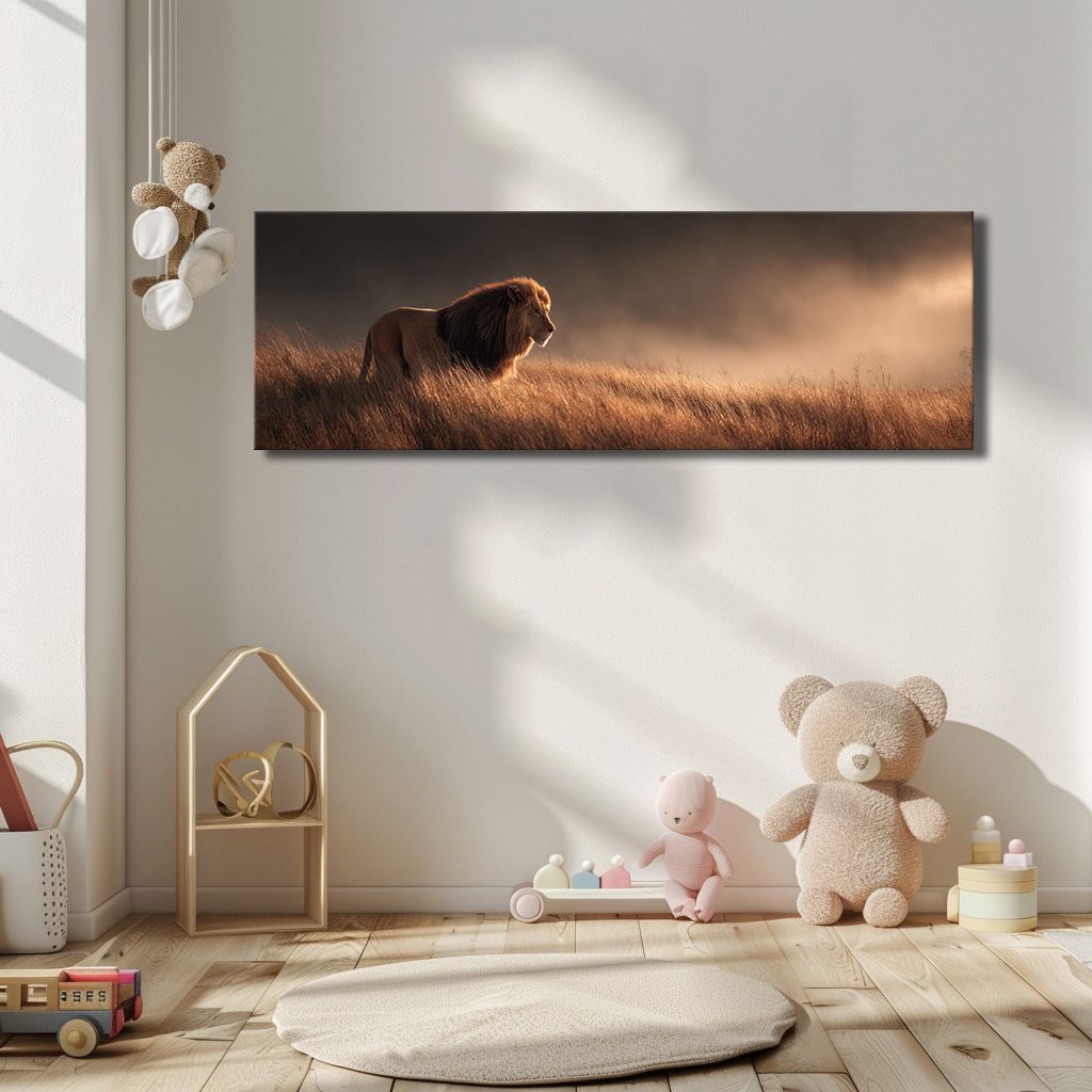 Lion in Golden Grass canvas wall art, unframed canvas