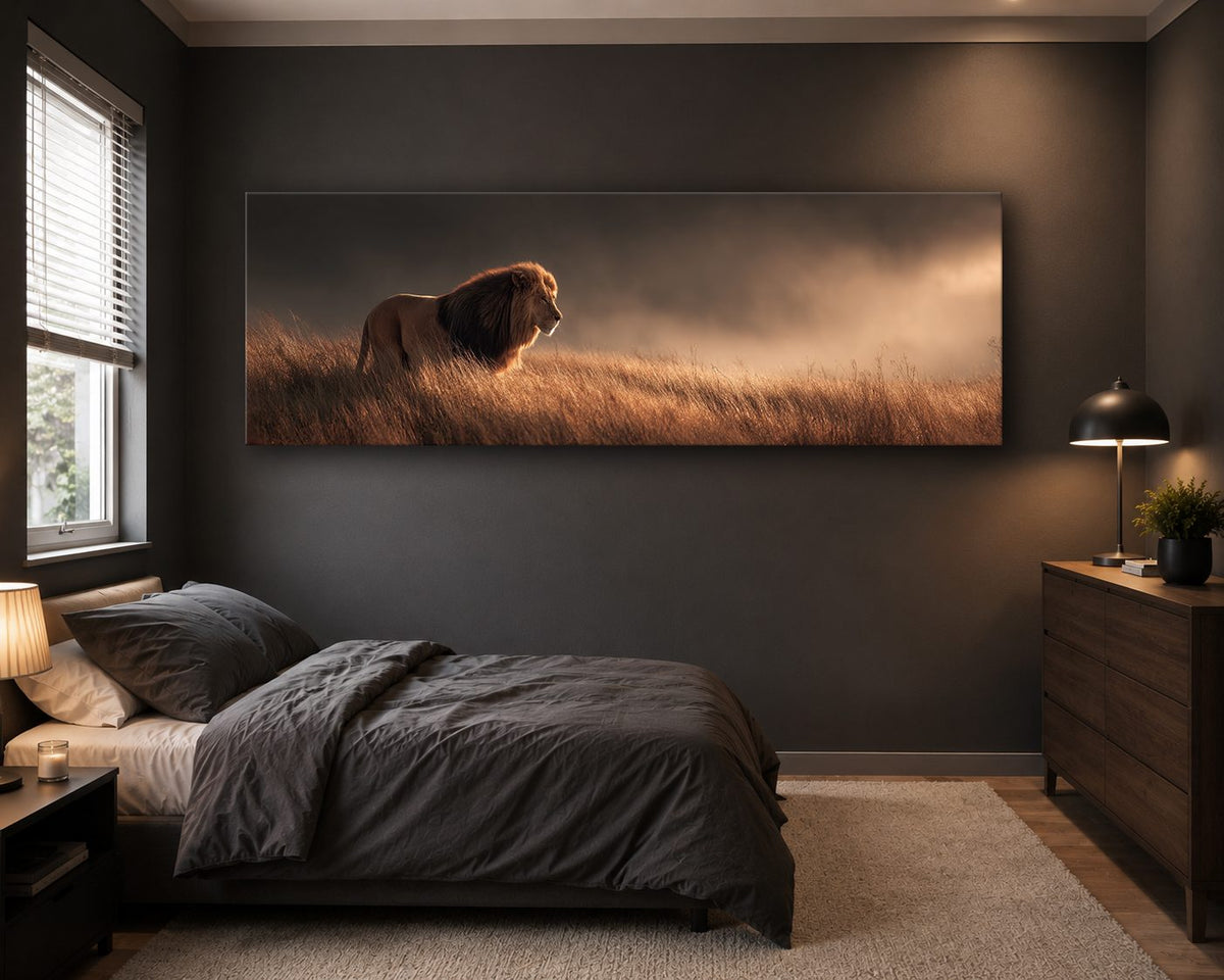 Lion in Golden Grass canvas wall art, unframed canvas