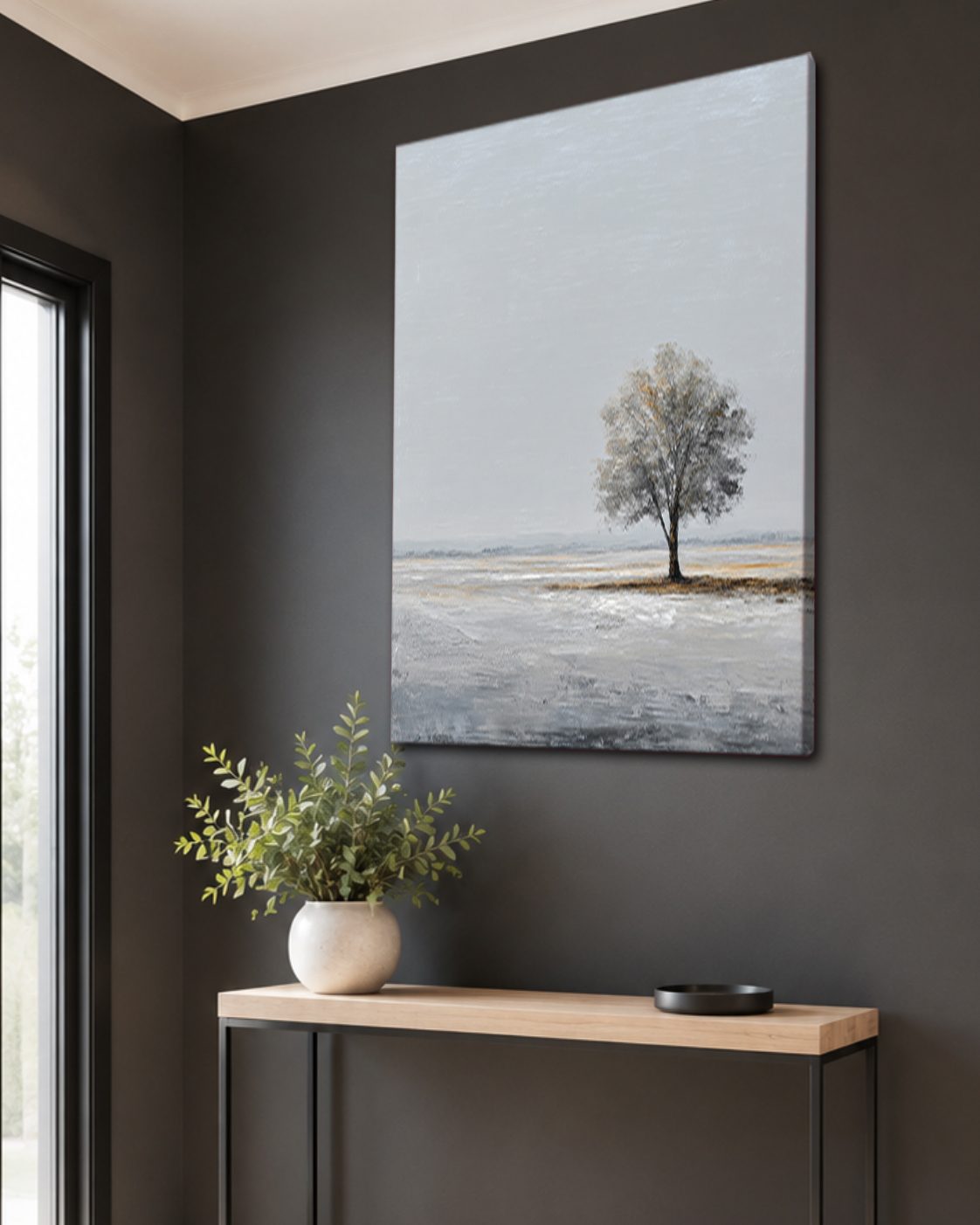 Lone Tree Minimalist Landscape canvas wall art, unframed canvas