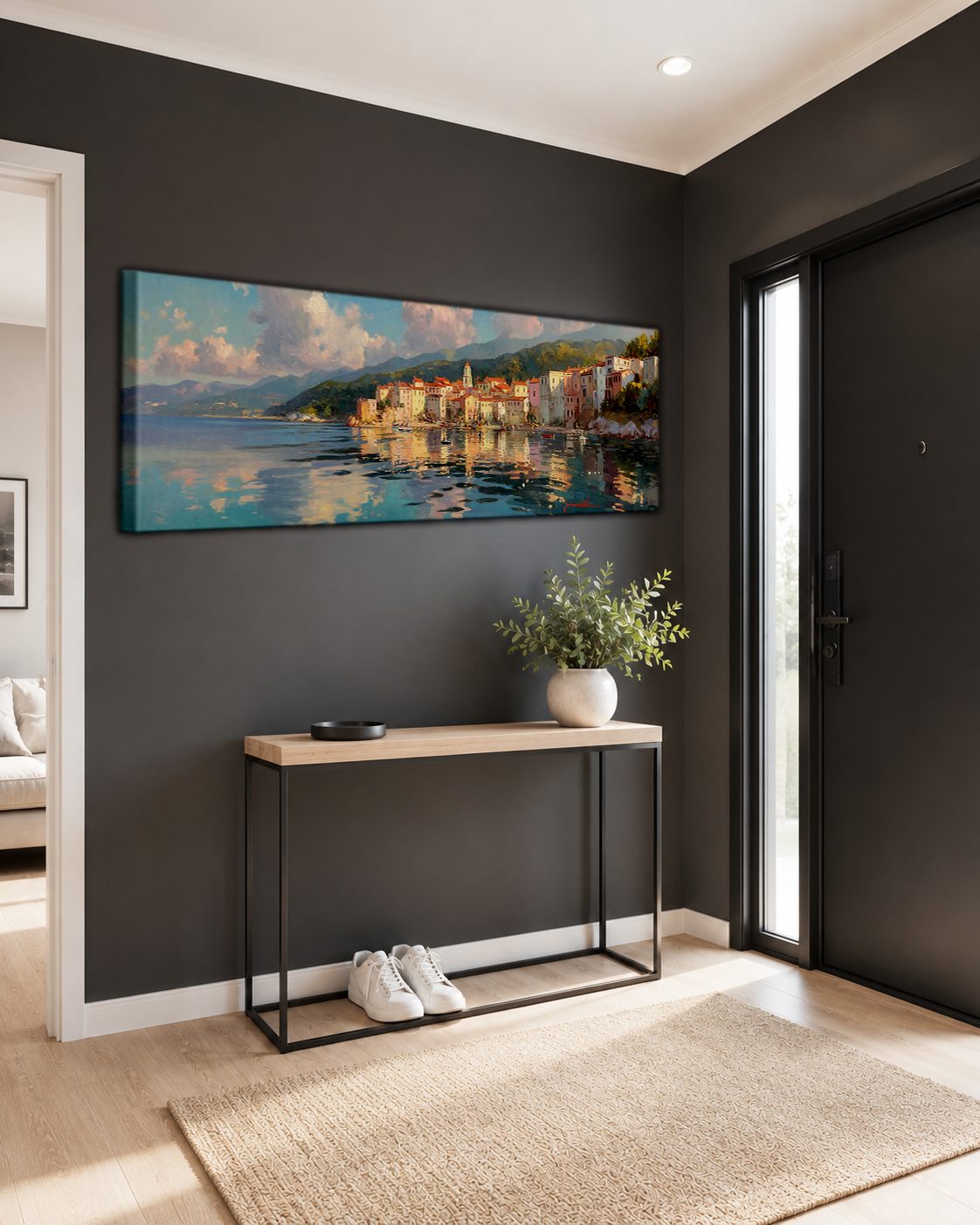 Mediterranean Coastal Village canvas wall art, unframed canvas