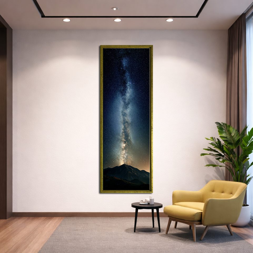 Milky Way Night Sky canvas wall art, gold floating frame