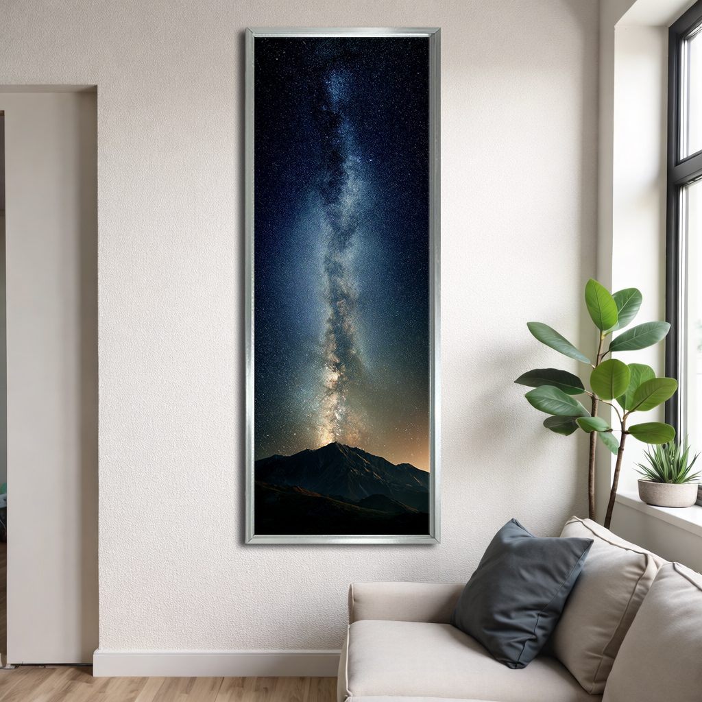 Milky Way Night Sky canvas wall art, silver floating frame