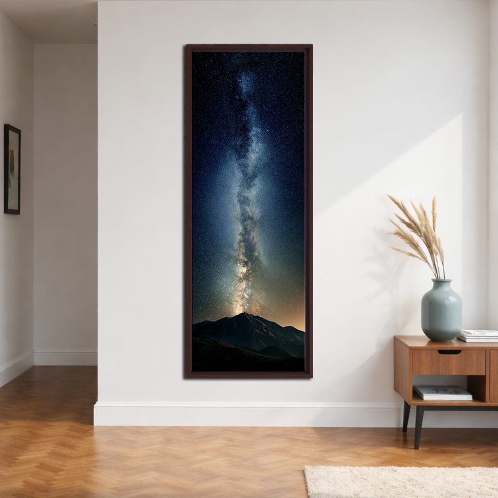 Milky Way Night Sky canvas wall art, walnut floating frame