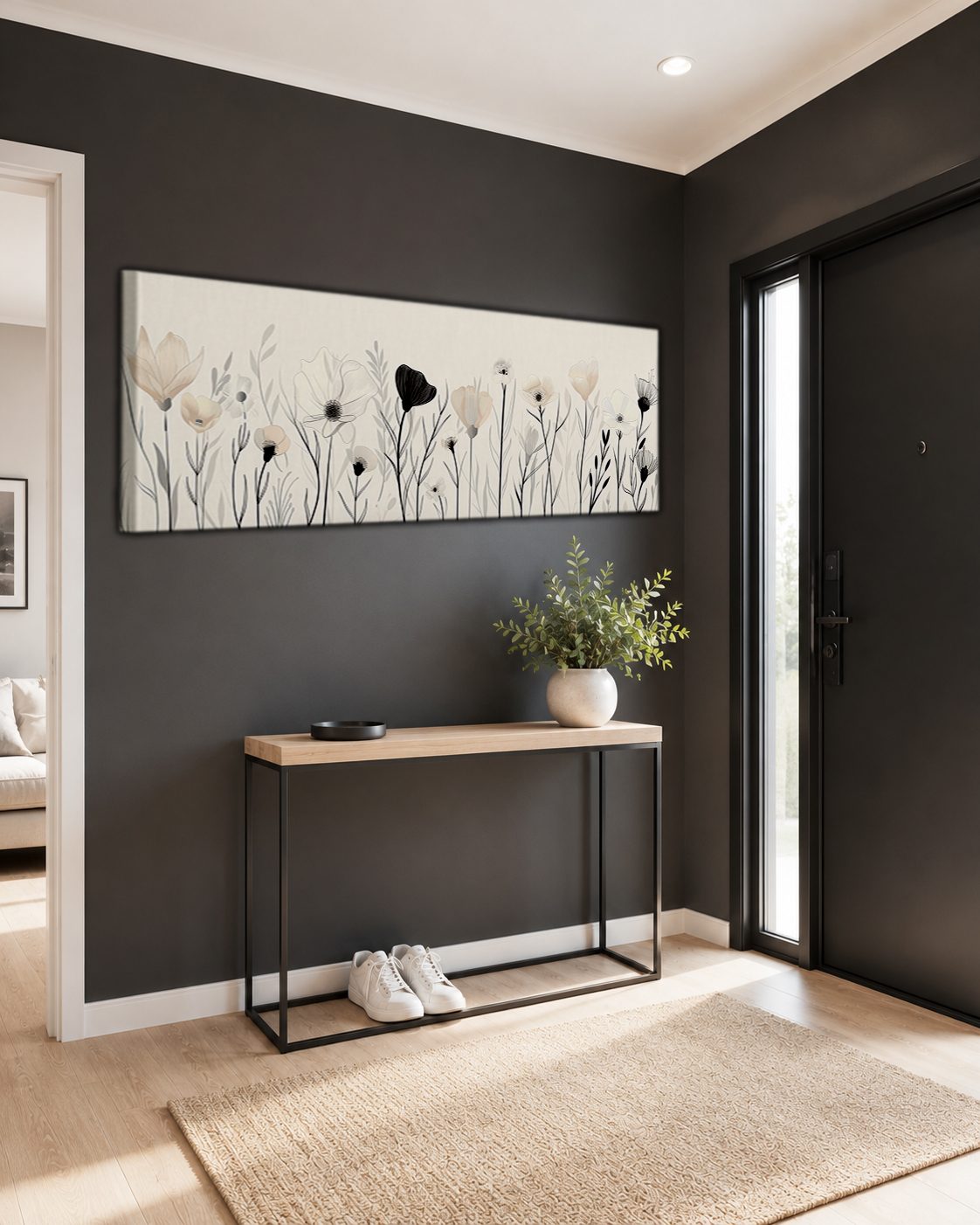 Minimalist Black and White Wildflowers canvas wall art, unframed canvas