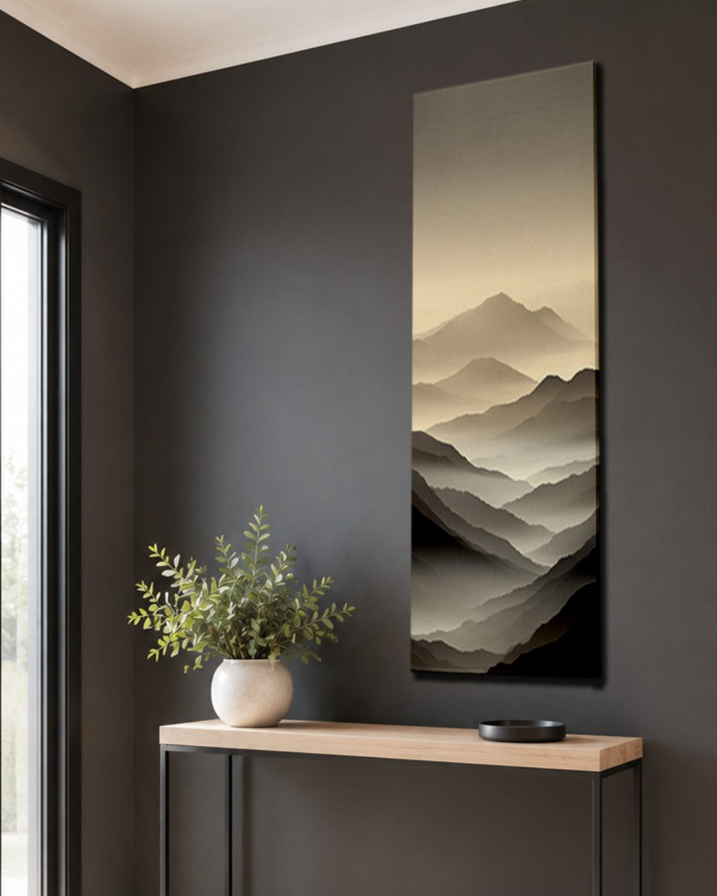 Misty Neutral Mountain Layers canvas wall art, unframed canvas